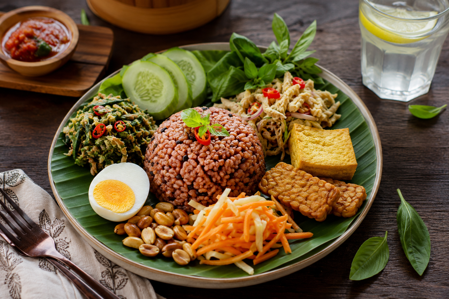 Nasi Merah Komplit La Indonesian